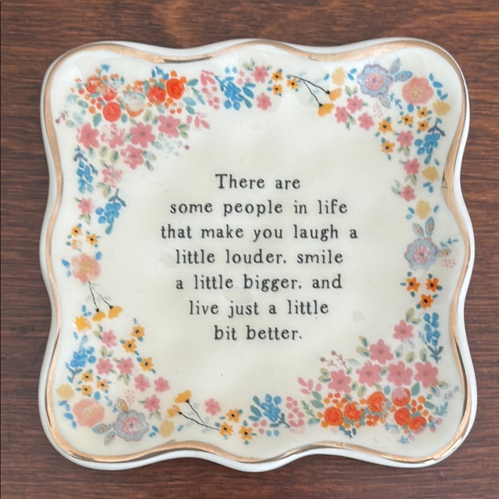 NATURAL LIFE Floral Ceramic Quote Trinket Tray OS NWT